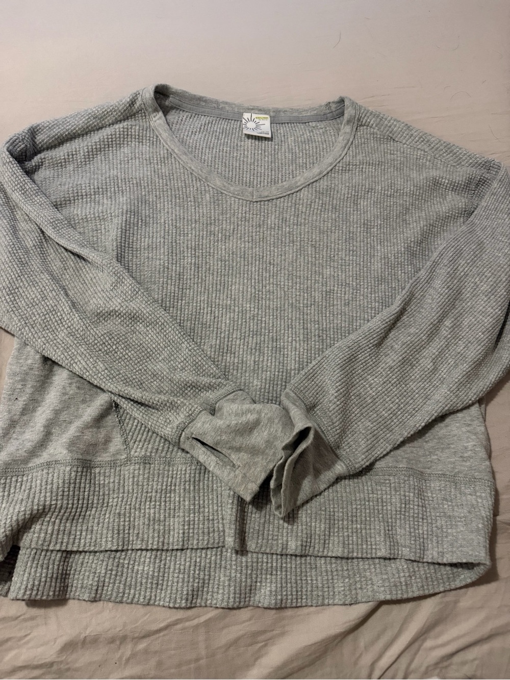 aerie Heather Gray Ribbed Crew Neck Sweater